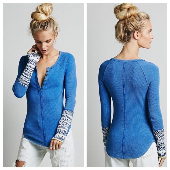 Free People Tops - •FREE PEOPLE• Alpine Cuff Newbie Blue Thermal